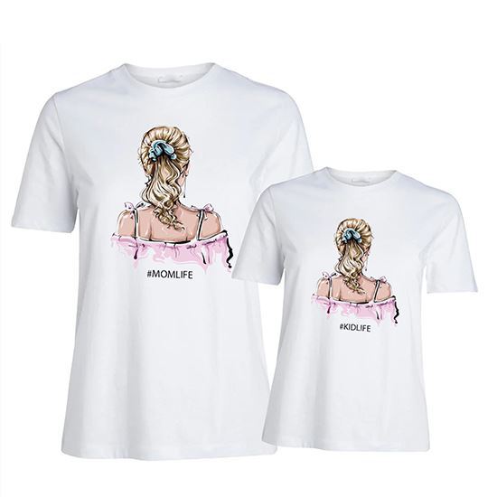 T-shirt " # momlife " e   T-shirt bambina " # kidlife "